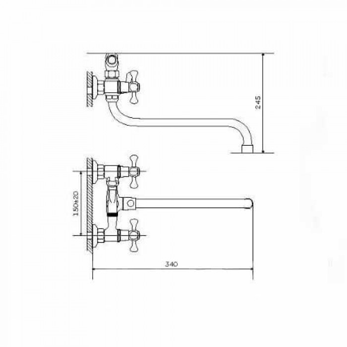 Схематичне зображення розмірів змішувача для ванни WEZER DMX7-A605:
