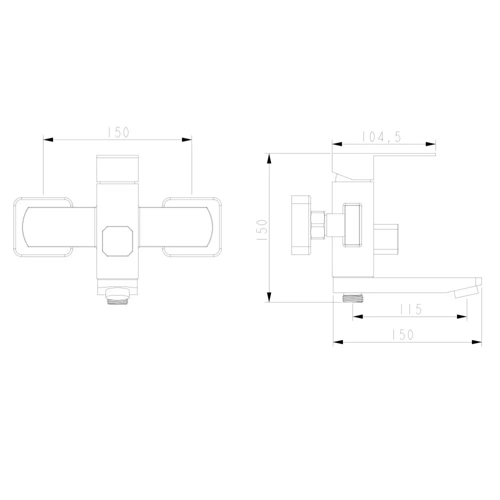 Схематичне зображення розмірів змішувача для ванни WEZER PRO3-02-BLACK: