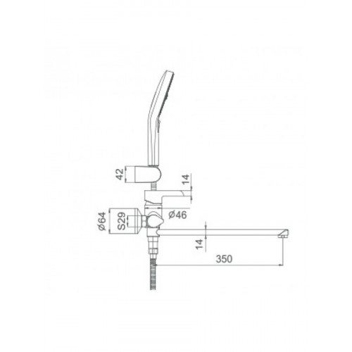 Схематичне зображення розмірів змішувача для ванни Gappo G2203-6: