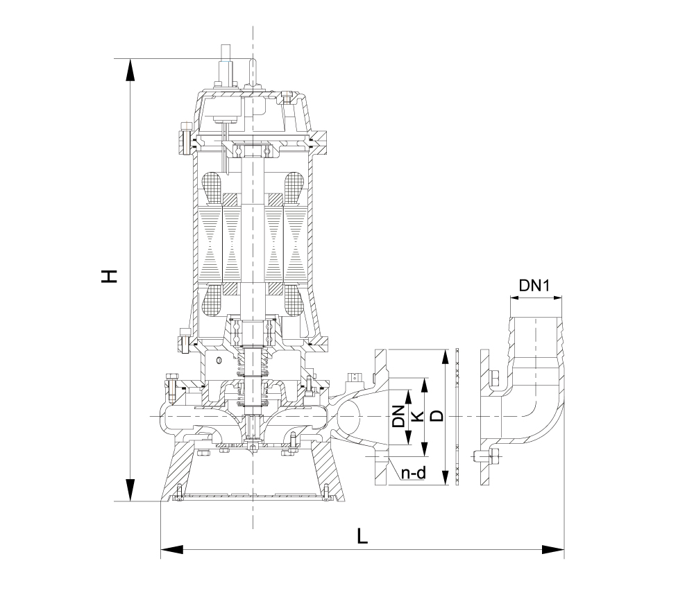 Конструктивна схема фекального насоса SHIMGE 50WQD1.1QG(F) 1.1кВт