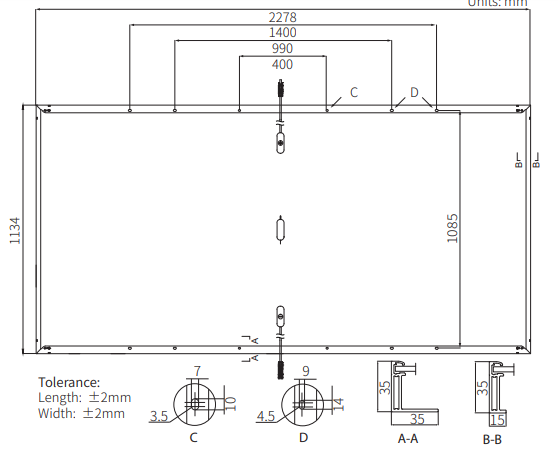 Габаритні розміри Сонячна панель LongiSolar LR5-72HTH-585M-585, 585Вт, 44.21В,13.24A