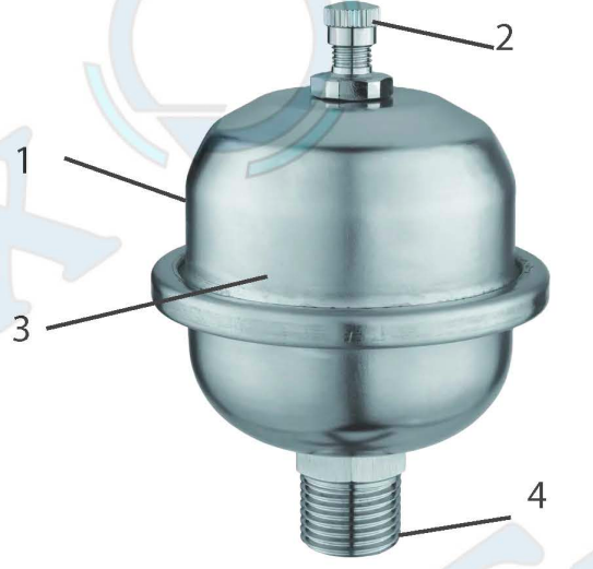 Кострукция Компенсатор гидродинамических ударов Tervix Pro Line Hydra 383017 0.16л, 10 бар, нержавейка 