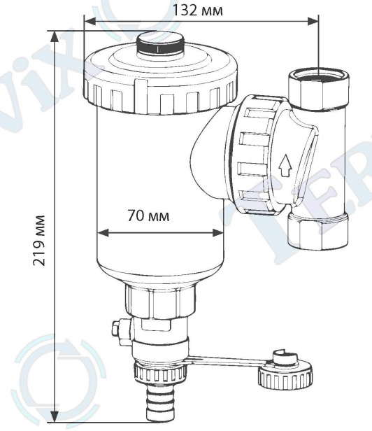 Габаритные размеры Магнитный проточный фильтр Tervix Pro Line MAGFIL3 3/4’’, 363122
