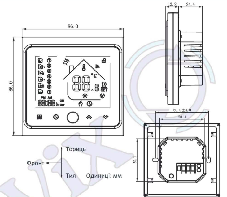 Габаритные размеры Термостат с WiFi управлением для котла Tervix Pro Line 114340, черный