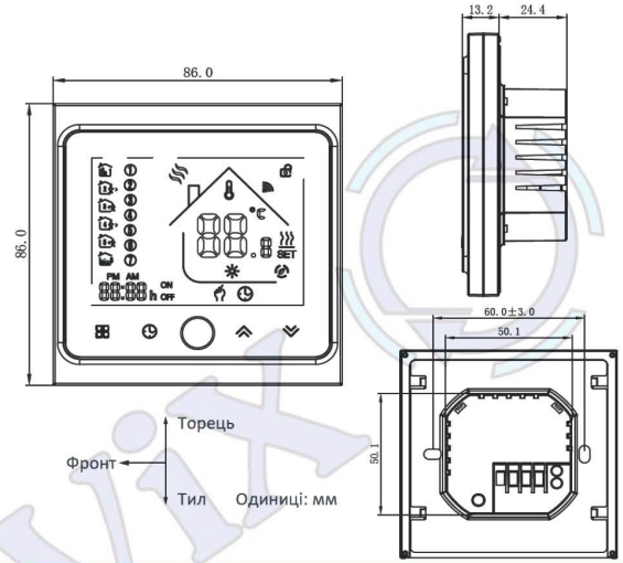 Габаритные размеры Термостат с WiFi управлением для котла Tervix Pro Line 114341, белый