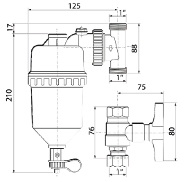 Размеры Фильтр магнитный проточный Tervix Pro Line MAGFIL2 3/4" с кранами
