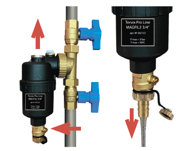 Направление движения воды Фильтр проточный магнитный Tervix Pro Line MAGFIL2 3/4" с кранами