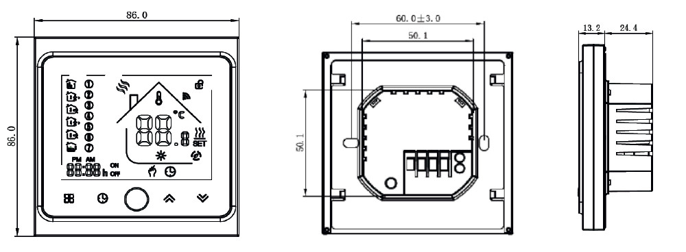 Габаритні розміри Термостат з ZigBee управлінням Tervix Pro Line 117330 для котла