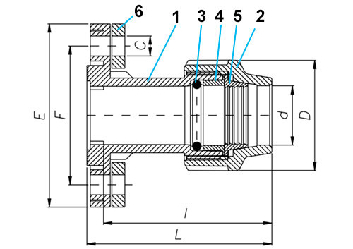 Схема і розміри Фланець приєднувальний Unidelta Ø63 х 2 1/2