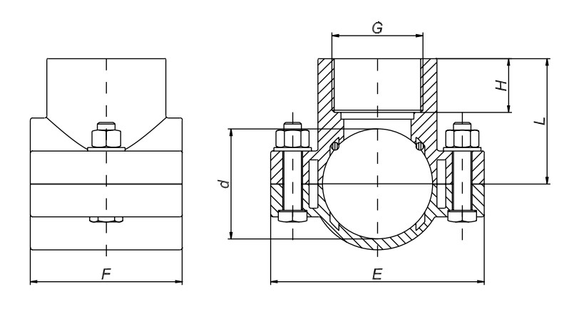 Схема і розміри Хомут Unidelta Ø 63 x 1/2" PN10 внутрішнє різьблення