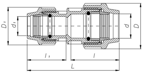 Схема и размеры Муфта Редукционная Unidelta Ø 63 x 50