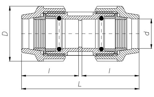 Схема і розміри Муфта Unidelta Ø110 x110 зовнішнє різьблення