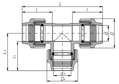 Схема і розміри Трійник редукційний Unidelta Ø20x25x20