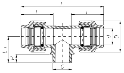 Схема і розміри Трійник Unidelta Ø63 x 2" зовнішнє різьблення