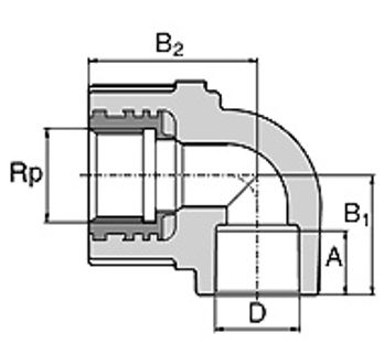 Габаритні розміри Кут МРВ Wavin Ekoplastik PPR 32x1" SKOI03232X 