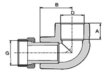 Габаритні розміри Кутник з накидною гайкою Wavin Ekoplastik PPR 20x3/4" SKOM02025X   