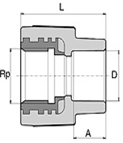Габаритні розміри Муфта МРВ Wavin Ekoplastik PPR 32x3/4" SZI03225XX