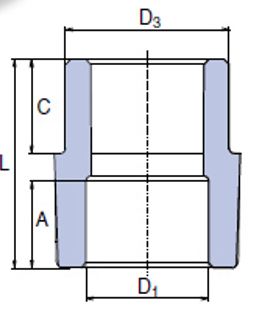 Габаритні розміри Муфта Wavin Ekoplastik PPR в/з 63x40 SRE16340XX перехідна 