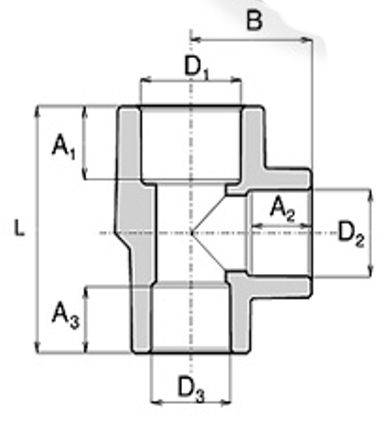 Габаритные размеры Редукционный тройник Wavin Ekoplastik PPR 32x25x25 STKR0322525   