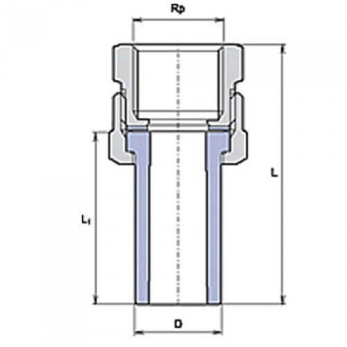Габаритні розміри Різьбове з'єднання Wavin Ekoplastik PPR РВ 20 x1/2" SSI02020XX (американка) 
