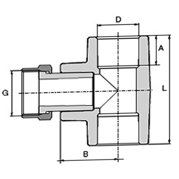 Габаритні розміри Трійник з накидною гайкою  Wavin Ekoplastik PPR 32 x 3/4" STKM03225X      
