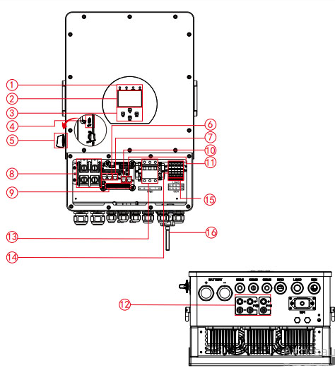 Конструкція Гібридний інвертор 10кВт Deye SUN-10K-SG04LP3-EU WI-FI (48В,190А, МРРТ 160-650,Parallel) трифазний 