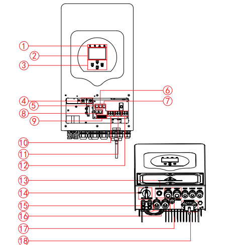 Конструкція Гібридний інвертор 3,6кВт Deye TAB SUN-3.6K-SG03LP1-EU (48В,МРРТ,125-500,90А)    