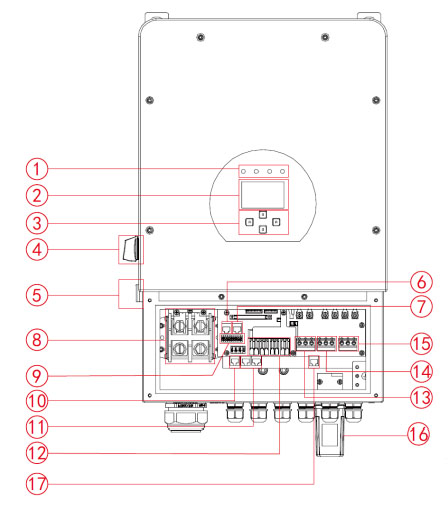 Конструкція Гібридний інвертор 6кВт Deye SUN-6KS-G05LP1-EU WI-FI  (48В,120А, МРРТ 125-425,Parallel)   