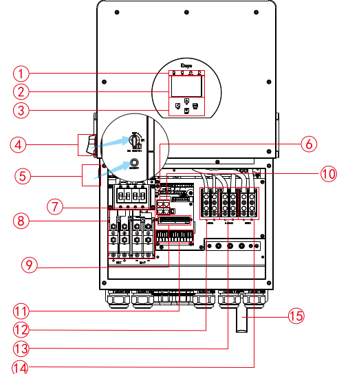 Конструкція Конструкція Гібридний інвертор (hybrid) Deye SUN-14K-SG01LP1-EU, 14кВ, однофазний , (MPPT 150-425/290A/АКБ 48V)Parallel 