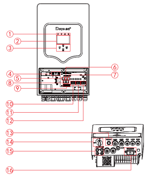 Конструкція Гібридний інвертор (hybrid) Deye SUN-5K-SG03LP1-EU WI-FI, 5кВт, однофазний, (МРРТ 125-425/ 120А/ DC48В )Parallel