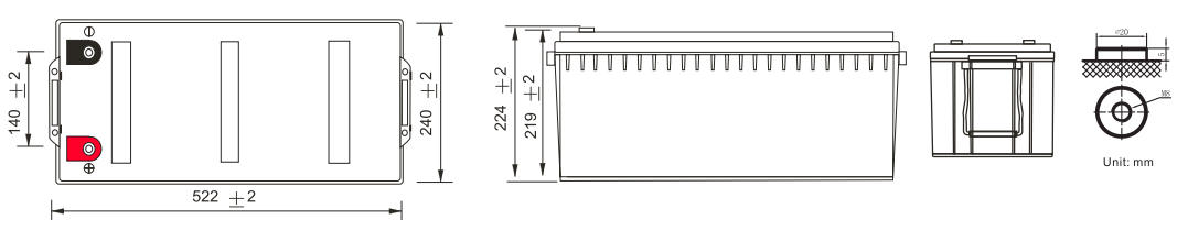 Габаритні розміри Акумулятор Ritar 100Ah (А-ч) LiFePO4 25.6V (BMS100(50)A@8S, 2560Wh) 