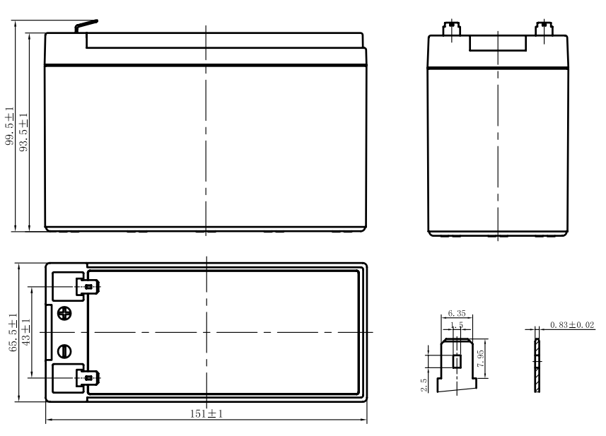 Габаритні розміри Акумулятор Ritar 8Ah (А-ч) LiFePO4 12,8V (BMS4A@4S) 