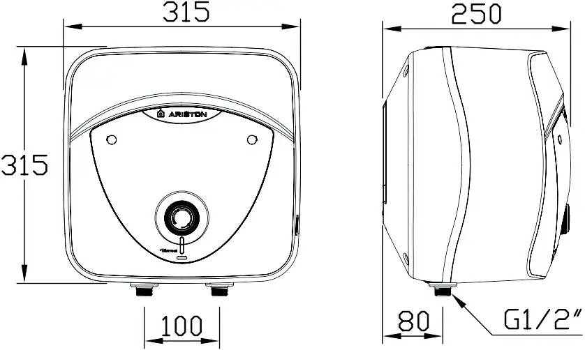 Габаритні розміри Бойлер Ariston ANDRIS LUX 6 OR EU 6л