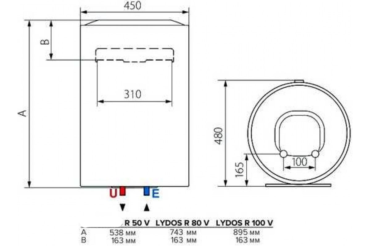 Габаритні розміри Бойлер Ariston PRO1 R 100 V 1.8K PL EU 100л 