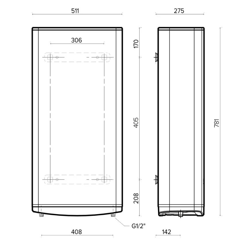 Габаритные размеры Бойлер Ariston VELIS DUNE 50 EU 50л