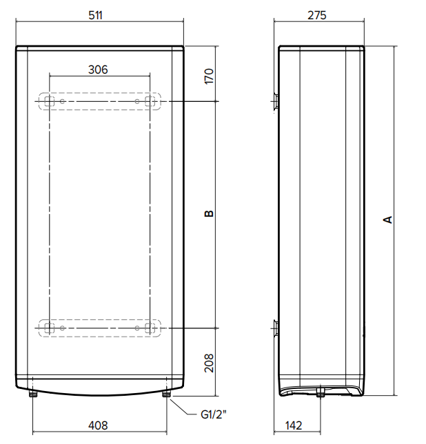 Габаритні розміри Бойлер Ariston VELIS PRO 50 EU 50л
