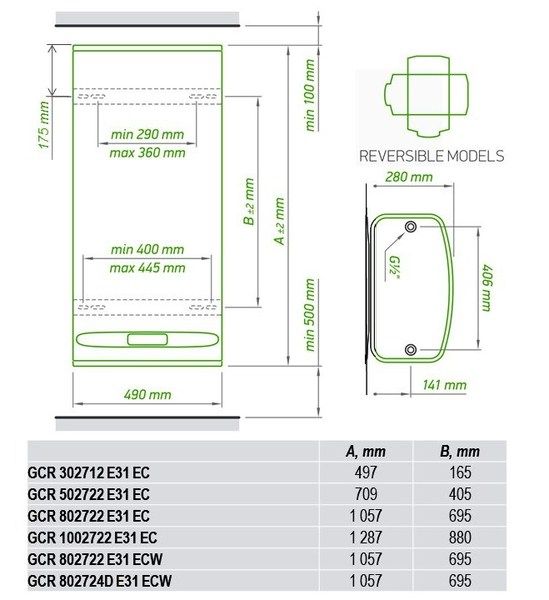 Габаритні розміри та креслення Бойлер TESY BelliSlimo GCR 302712 E31 EC (304550)