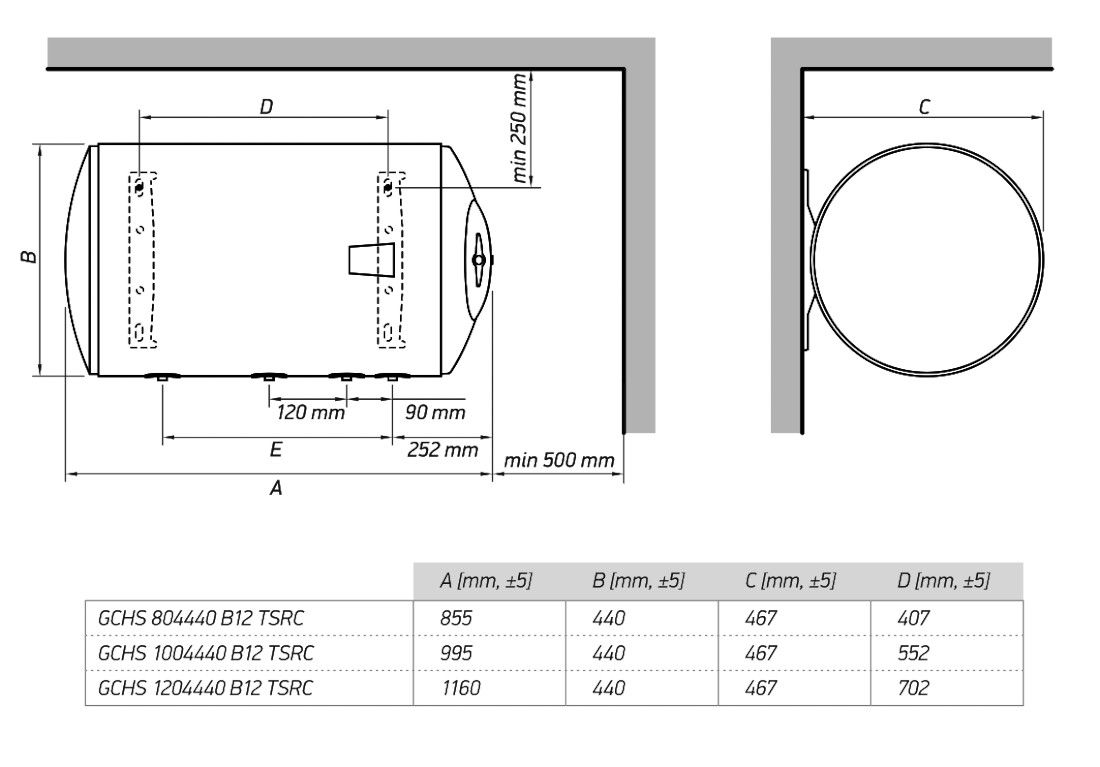 Габаритні розміри Бойлер непрямого нагріву TESY BILIGHT GCHS 804420 B12 TSR