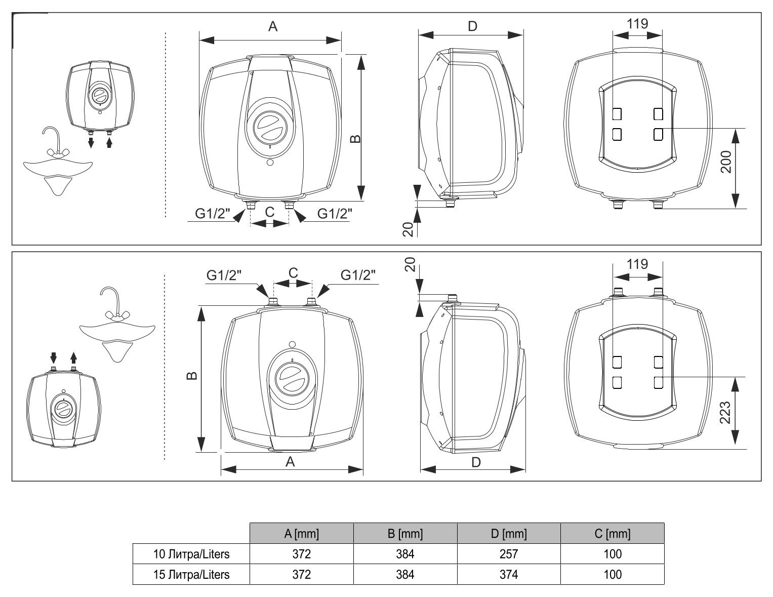 Габаритні розміри Водонагрівач TESY GCA 1015 M54 RC Simpat Eco (305921)