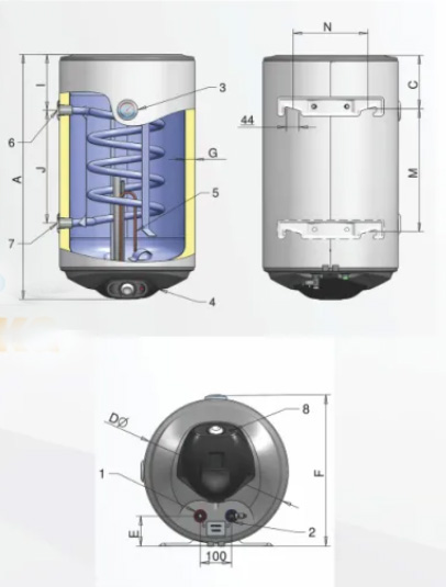 Будова Водонагрівач Galanta COMBI 80л мокрий тен 2 кВт (WV08046TRG / 1046629)
