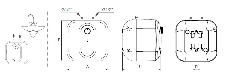 Розміри Водонагрівач Hi-Therm FLAT15 U