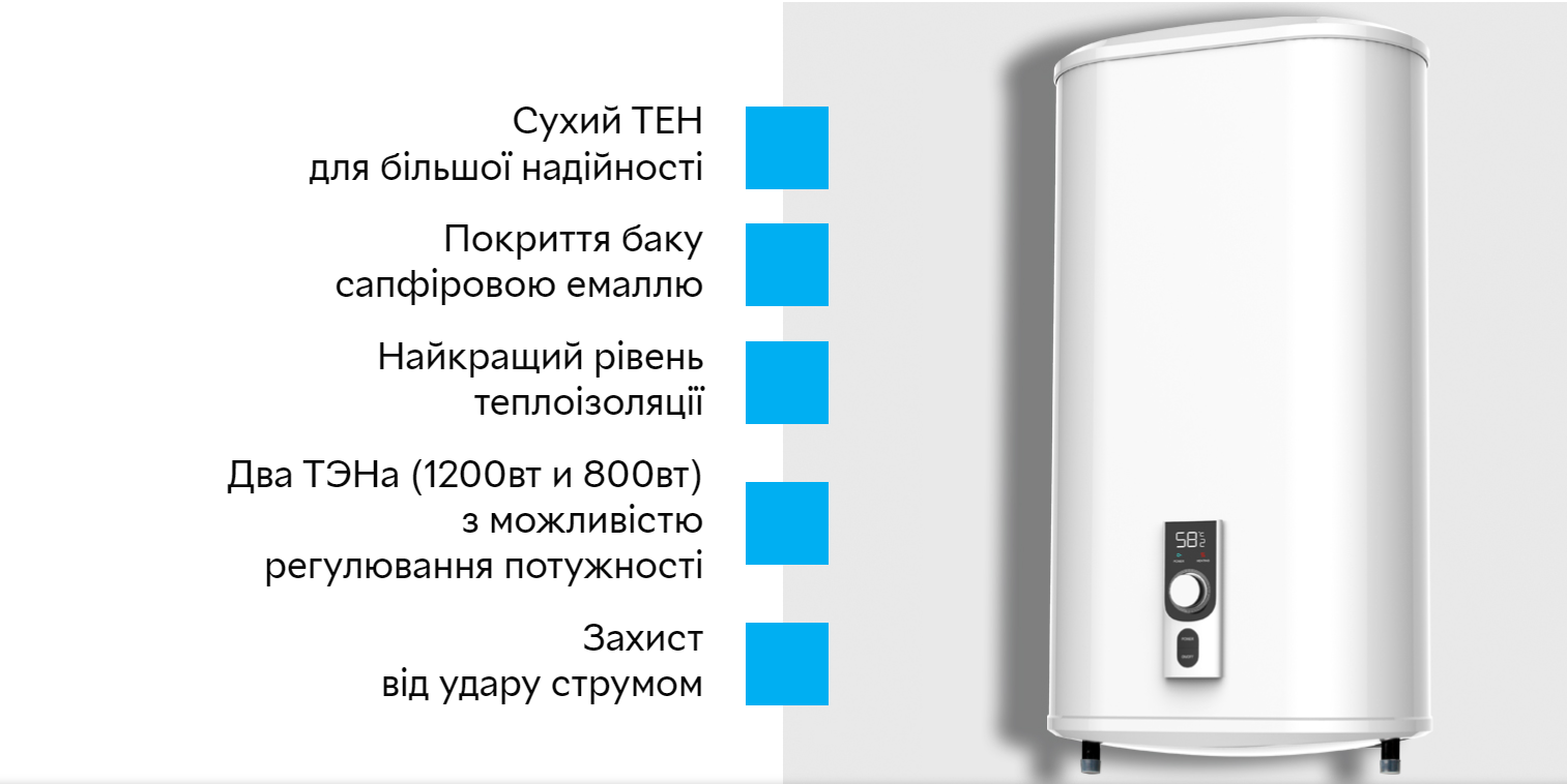 Переваги Плоский бойлер Midea D80-20ED2 (D)
