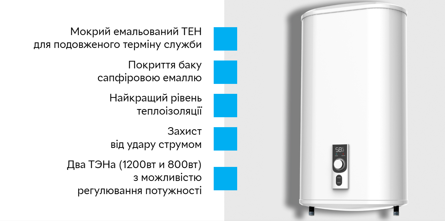 Переваги Плоский бойлер Midea D80-20ED2 (W)