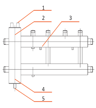 Будова Розподільчий колектор з гідрострілкою КГС32В125(200) з ізоляцією