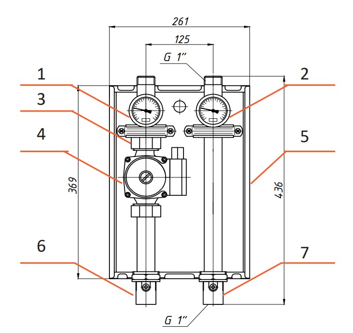 Габариты и комплектация Насосная группа Termojet НГ-47/47л-130-1"