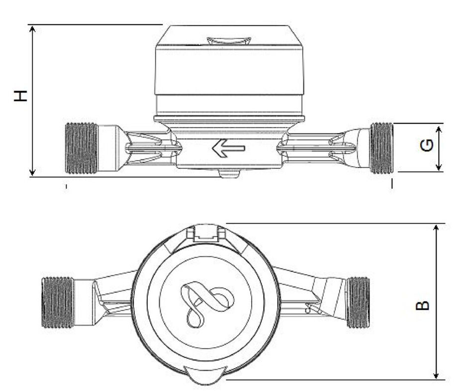 Габаритні розміри Лічильник для холодної води Diehl Metering Auriga 30/4,0 DN20 IP68 