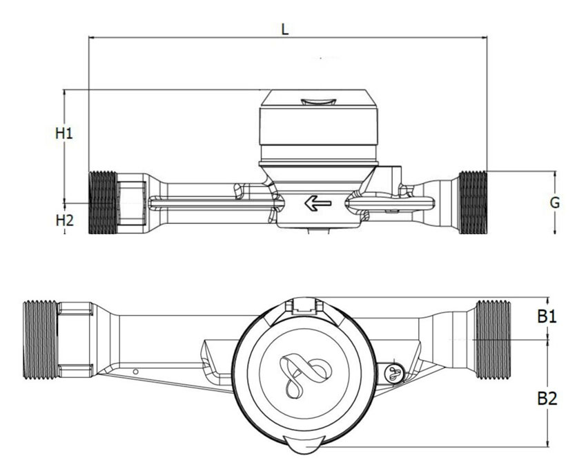 Габаритні розміри Лічильник для холодної води Diehl Metering Auriga 30/16,0 DN40 IP68 