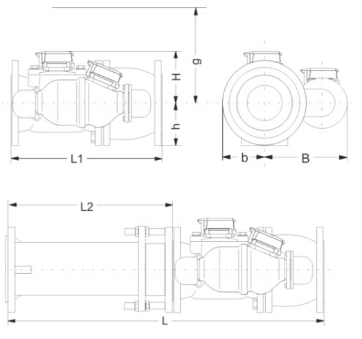 Габаритные размеры Счетчик холодной воды Sensus Meitwin WPV MS 50/50° (комбинированный)