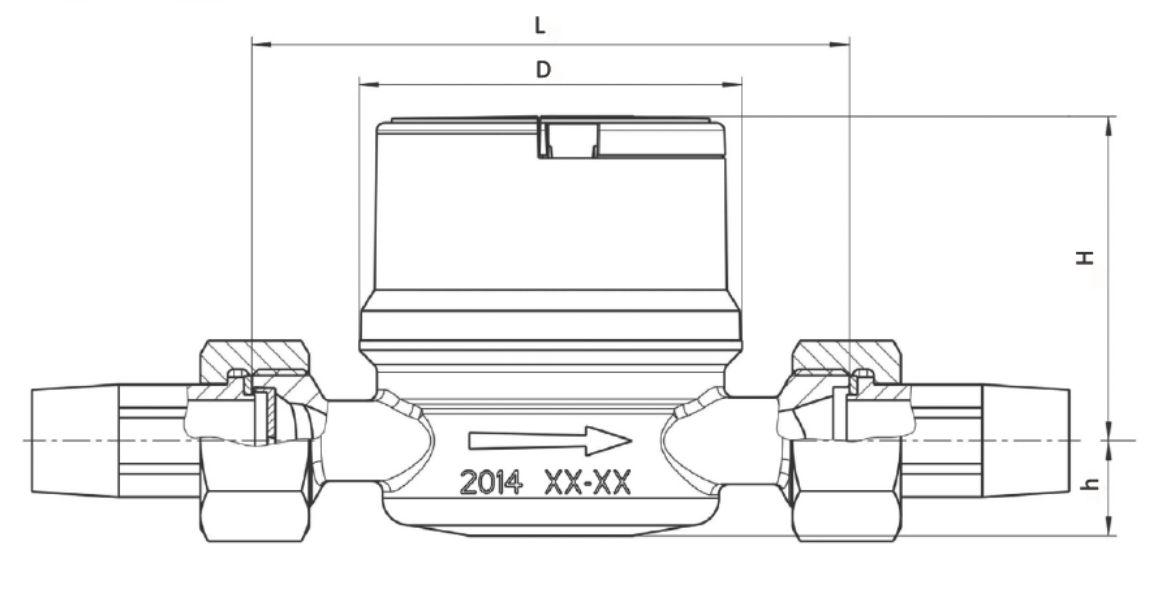 Габаритные размеры Счетчик холодной воды Sensus ResidiaJet Q3 4/30 