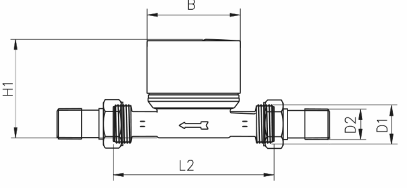 Габаритные размеры Счетчик горячей воды ETKD-N Ду 15